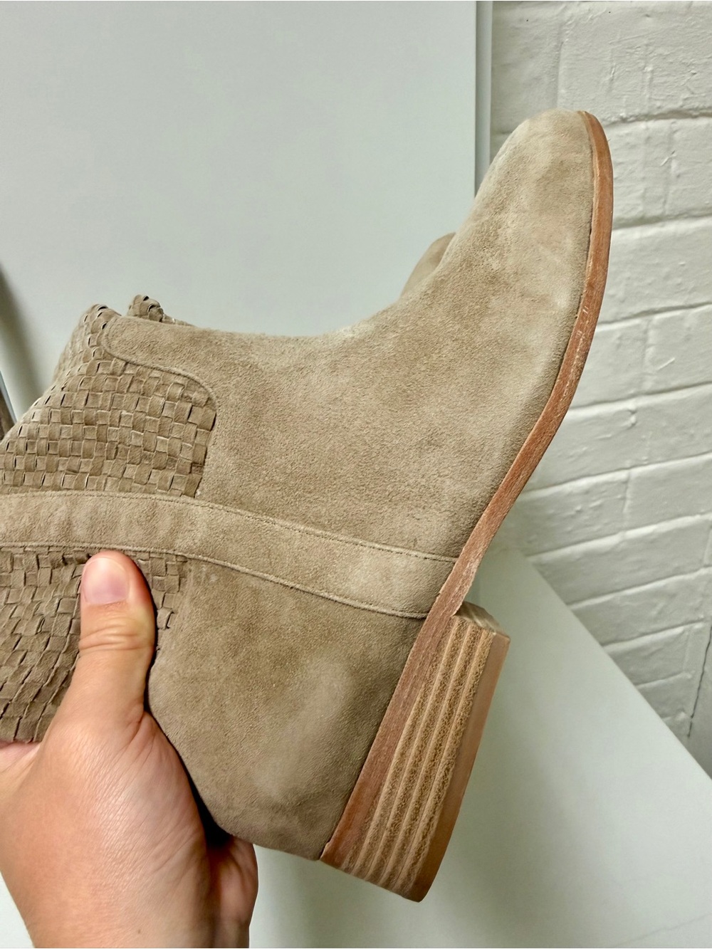 NWOT Dolce Vita Suede Mid-Calf Woven Panel Boots - Taupe - Picture 6 of 13